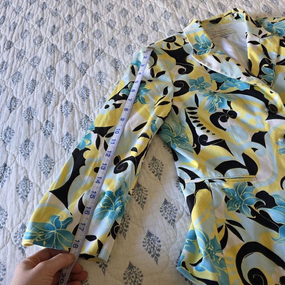 Tahari Arthur S. Levine Vintage Floral Blazer 12P Blue Yellow Botanical Cotton - Picture 14 of 16